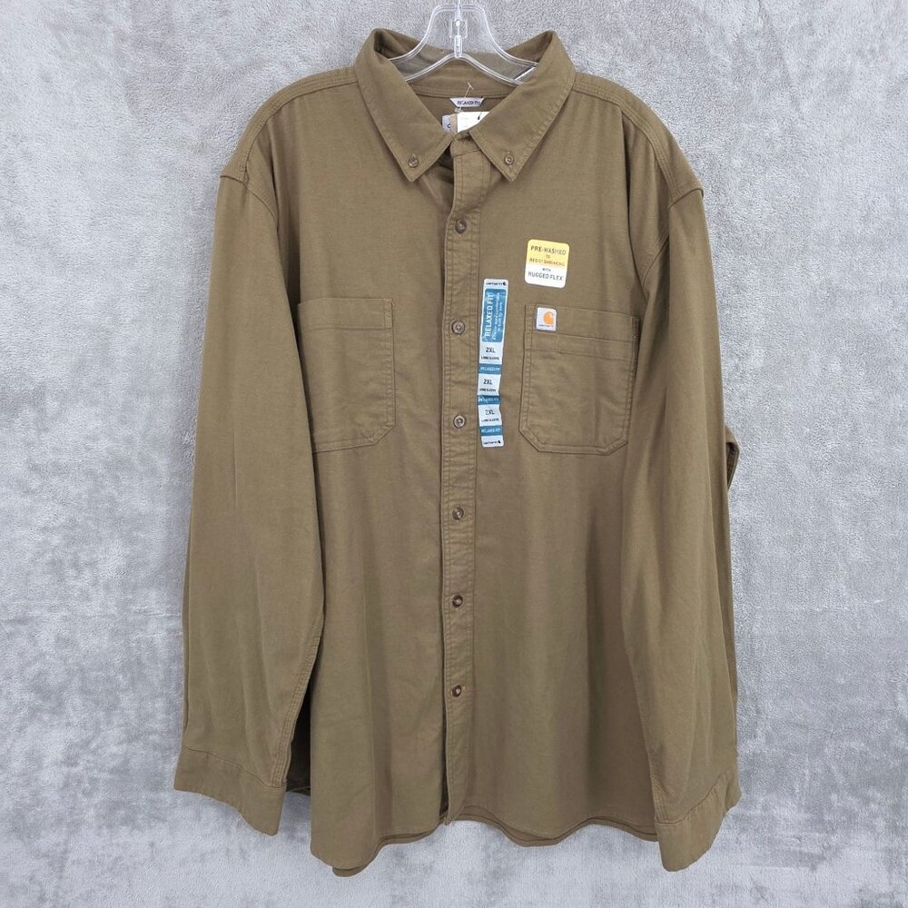 Carhartt Relaxed Soft Flannel Shirt 2XL Army Green Utility Outdoor Rugged New